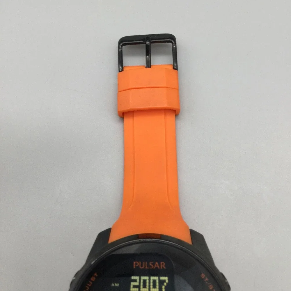 Pulsar W861-X006 Mens Watch 47mm Digital Black Orange Rubber New Battery